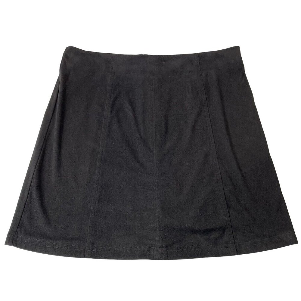 Mi Ami Womens A-Line Skirt Black Mini Zip Back Boho Festival Club Faux Suede M